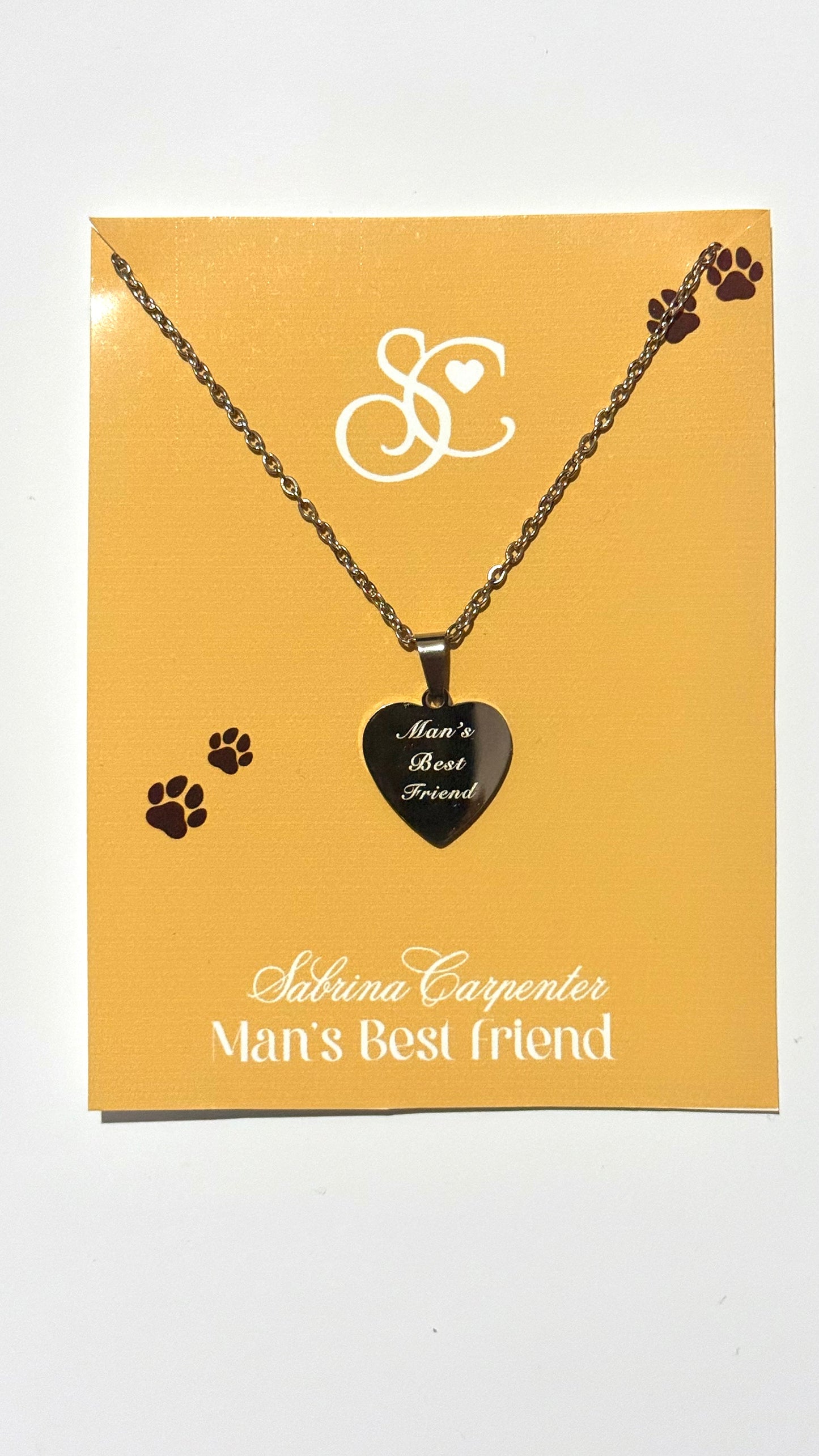 Sabrina Carpenter - Man’s Best Friend Engraved' Silver Heart Necklace